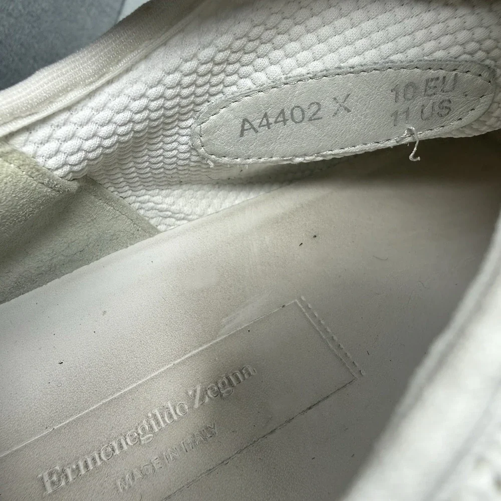 Ermenegildo Zegna Siracusa Men's US 11 White Leather Mesh Sneakers Made in Italy